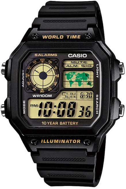 CASIO 卡西歐 男款 100米防水 數位電子手錶 + 螢幕保護貼套裝 AE-1200WH-1B