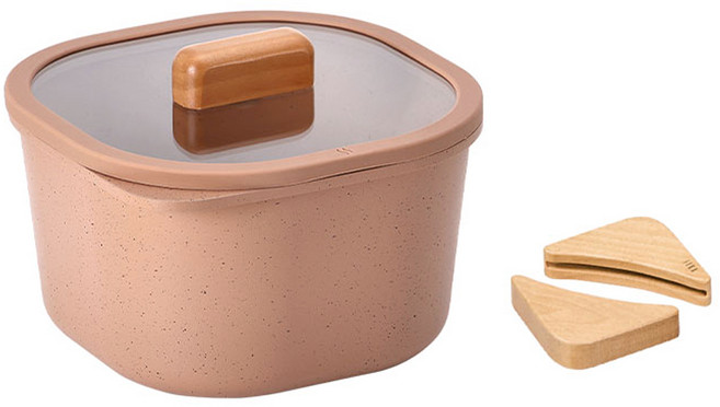 nEOFLam IH爐適用附蓋雙耳湯鍋+木柄 2入組, 16cm, Toasted Nut, 1套