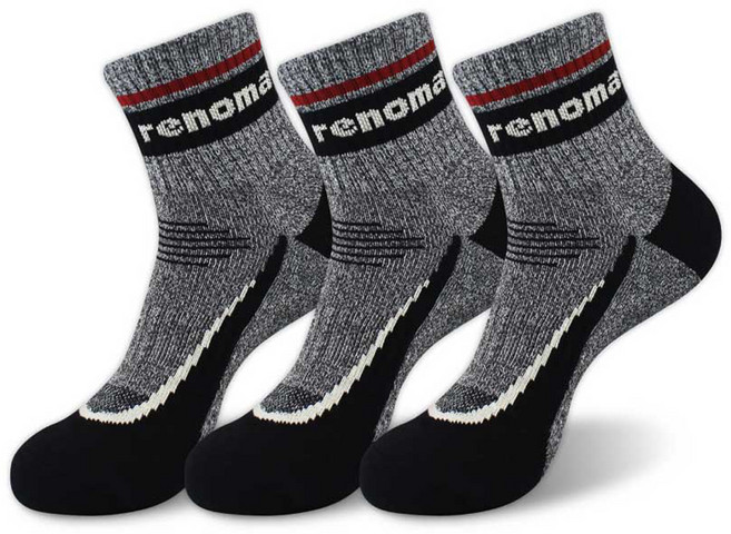 renoma 男士運動氣墊登山中筒襪3雙組 REM-37, 黑色