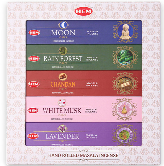 HEM 高級瑪薩拉線香5件組, Chandan + Moon + Rainforest + Lavender + White Musk
