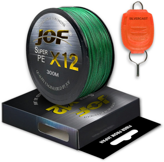 JOF SUPER PE 12股編織釣魚線 300m+Silver Cast 線擋, 綠色+隨機出貨(擋線器), 1套
