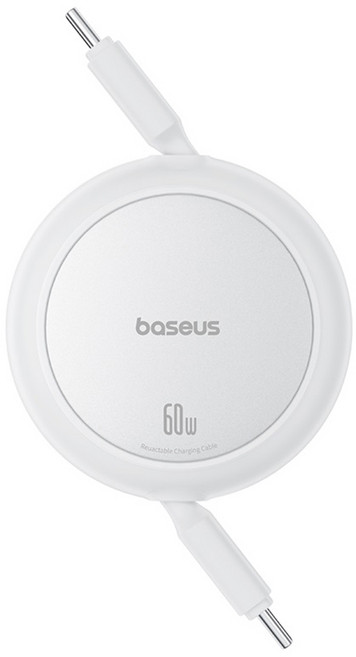 Baseus 倍思 最新型 Type C 60W PD超高速迷你捲盤充電線, 1個, 1m, 白色