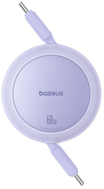 Baseus 倍思 最新型 Type C 60W PD超高速迷你捲盤充電線, 1個, 1m, 紫色