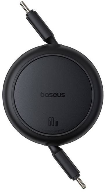 Baseus 倍思 最新型 Type C 60W PD超高速迷你捲盤充電線, 1個, 1m, 黑色