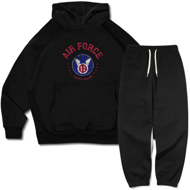 ezy studio Oversize Air Force 雙層棉質連帽T恤 + 長褲套裝
