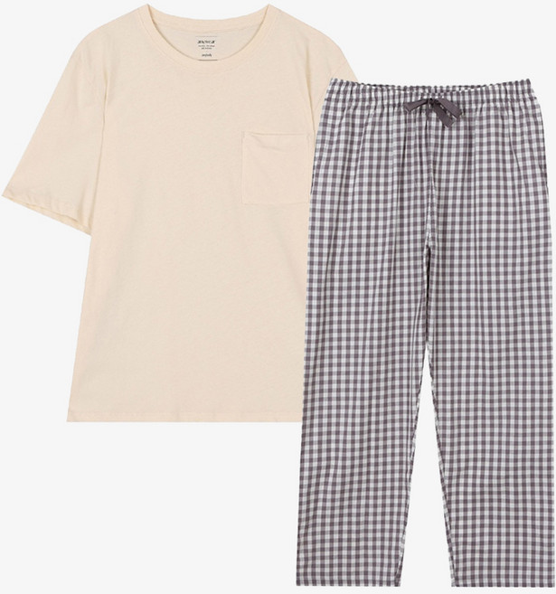 anybody 男女通用棉質短袖口袋居家服睡衣上下套裝