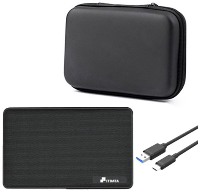 USB-C 外接硬碟 SSD IT25U3 + 收納包組合, 黑色, 120GB