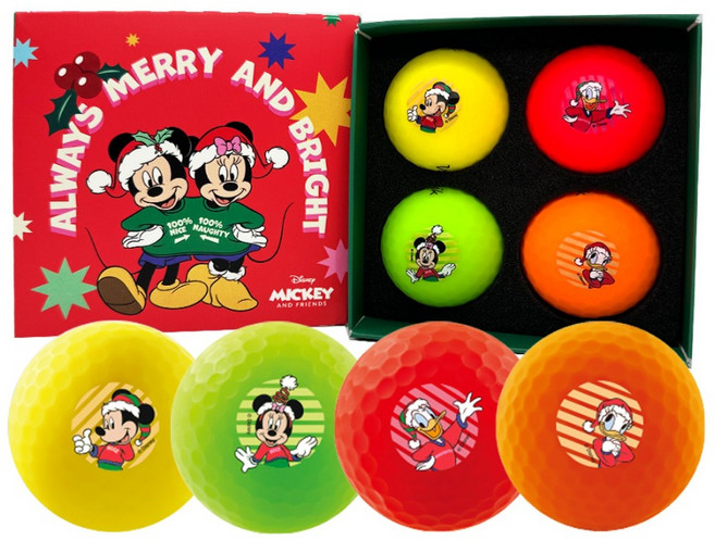 Volvik Disney聯名Vivid 3層高爾夫球 4入禮盒組 24週年聖誕版, 1組, 黃色 + 橘色 + 綠色 + 紅色