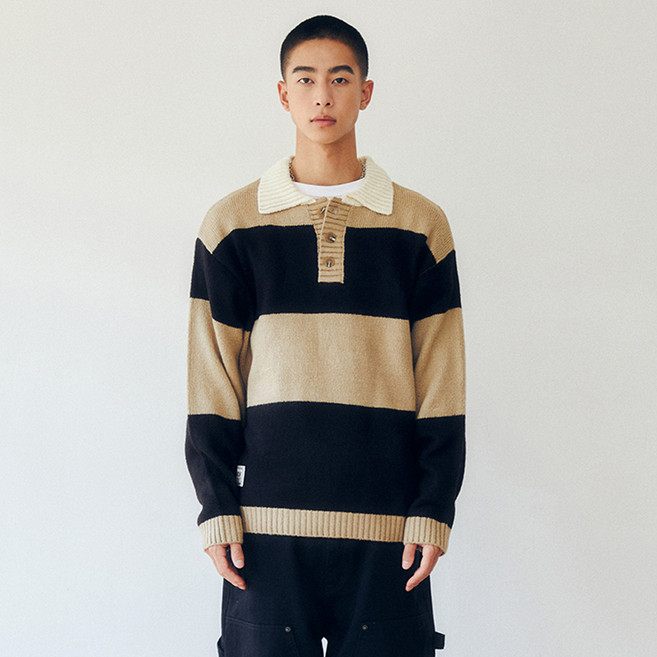 VISION STREET WEAR 男女通用 可水洗條紋Polo針織衫 VS2203KT01