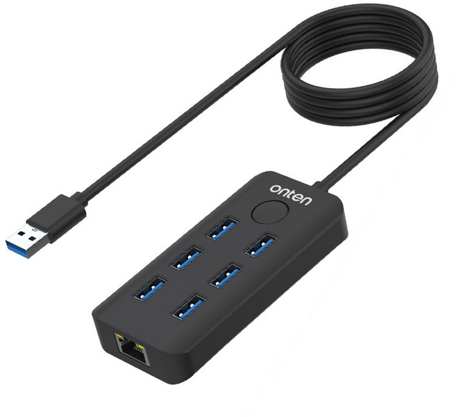 onten 歐騰 6埠 5Gbps 10/100Mbps 外接網卡 乙太網路 螢幕鎖定 Lock Screen 按鈕 USB 3.0 多功能集線器 FW034, 1個, 選項1