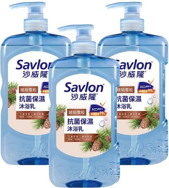 Savlon 沙威隆 台灣公司貨 抗菌保濕沐浴乳 琥珀雪松, 850g, 3瓶