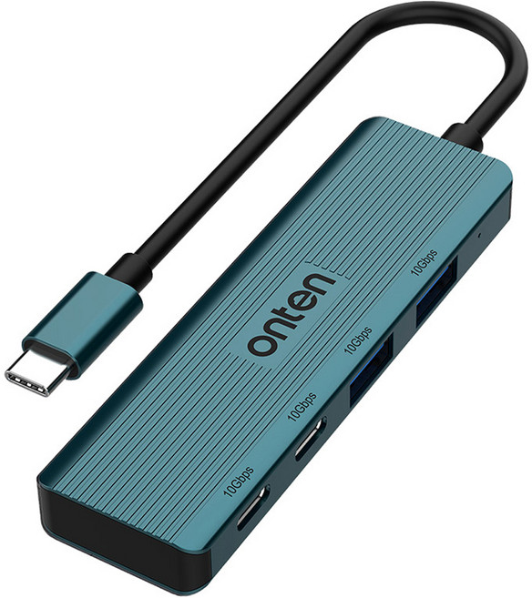 onten 歐騰 C型 2埠 A型 2埠 USB 3.2 Gen2 C型集線器 10Gbps FW035, 1個, 藍綠色