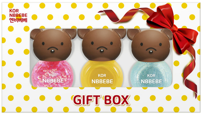 NBBEBE 兒童化妝品 幼兒指甲油 3件組禮盒, 閃亮粉 + 鮮豔黃 + 閃亮天藍, 1個