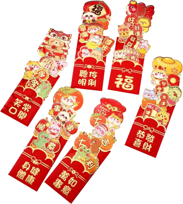 好運連連立體抽拉式創意紅包袋 心想事成 6個, 1包