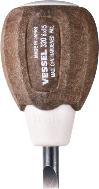 VESSEL Tools 十字短型木柄止滑起子 附磁 B-320 15 x 6mm, 1支