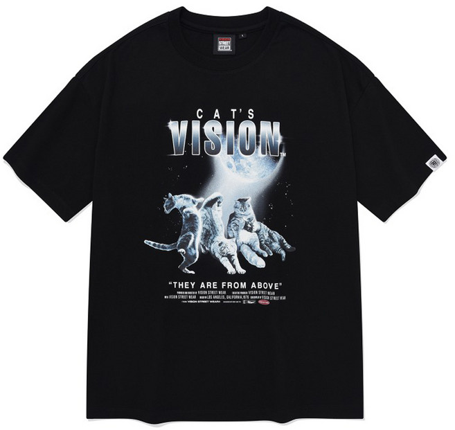 VISION STREET WEAR Cat Movie T恤 VS2302ST02BK, 黑色