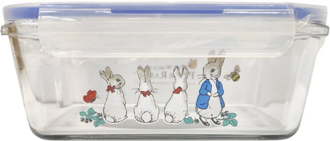 PETER RABBIT 比得兔 耐熱玻璃長方保鮮盒 1.6L, 容器 + 蓋子, 1組