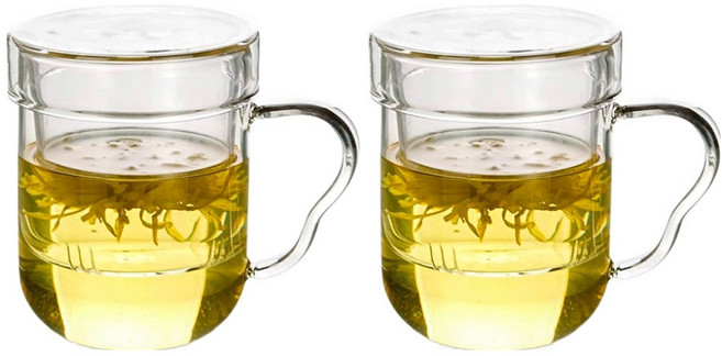 BELLE design 茶故事 耐熱玻璃過濾網馬克杯 300ml, 2個, 透明