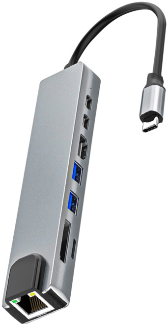 Type-C 八合一多功能HUB轉接器, 灰色, 1個