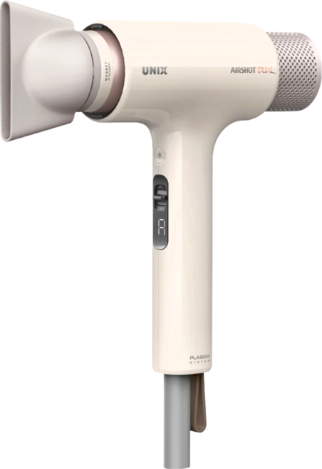 UNIX AIRSHOT DUAL motion 1300W 多功能 吹風機 可調節溫度 UN-D1970TW 米白色 負離子功能 磁吸吹嘴 冷風功能 5種內容物