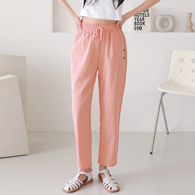 andstyle 女款夏季人造絲鈕扣鬆緊帶哈倫褲 264463