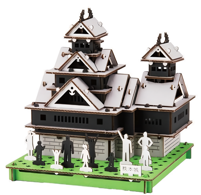 Hacomo PUSU 3D系列 療癒系紙模型 3389, 熊本城 黑色 + 白色 + 綠色, 1個