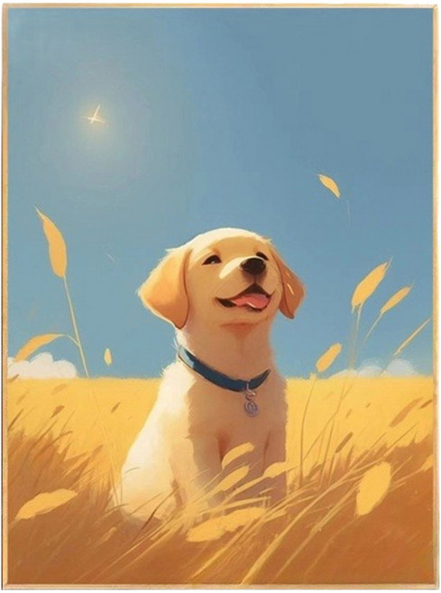 Sun Moon 寵物犬 DIY 畫布型油畫繪畫套組, 1套, 黃金獵犬