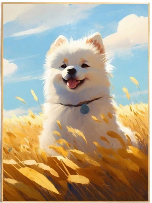 Sun Moon 寵物狗 DIY 帆布油畫繪畫套組, 1套, 博美犬