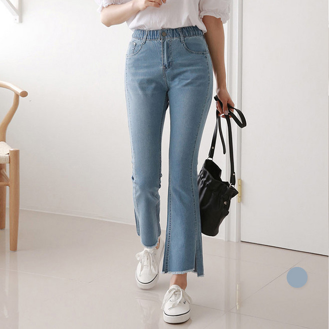 andstyle 女款夏季丹寧修身開衩鬆緊帶靴型牛仔褲 264506