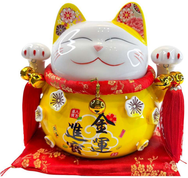 MODACore 摩達客 春節開運招財 金運進寶招財貓 含坐墊, 黃色