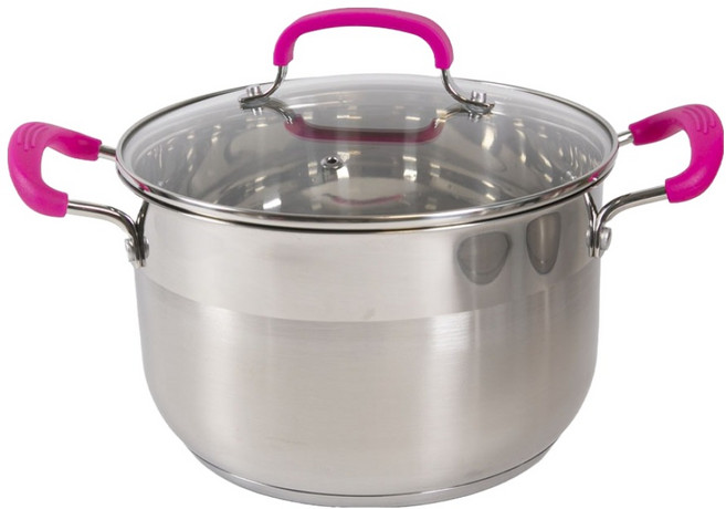 uh homedeco 電磁爐兩用玫瑰不鏽鋼雙耳鍋, 1個, 銀色 + 粉色, 22cm