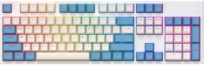 COX 可換軸 Kailh 光軸 V2 電競有線鍵盤, 紅軸, White + Blue, CY104K