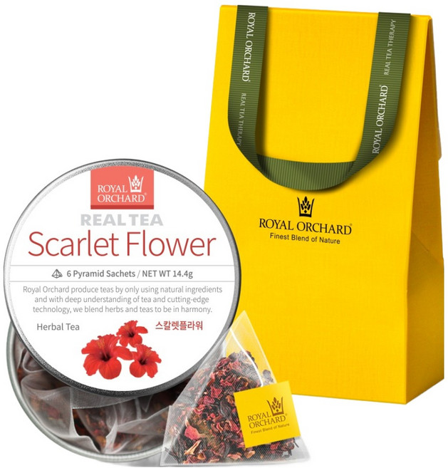 ROYAL ORCHARD Scarlet花朵茶包 銀色鐵盒裝 單包+禮盒組, 單品, 1套