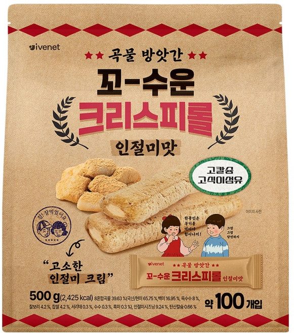韓國 ivenet 穀物磨坊脆捲 黃豆粉年糕口味, 1袋, 500g