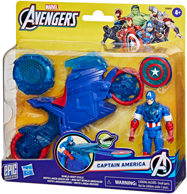 Hasbro 孩之寶 MARVEL 漫威 復仇者聯盟史詩動作世界美國隊長盾牌衝鋒機車, 藍色, 1盒