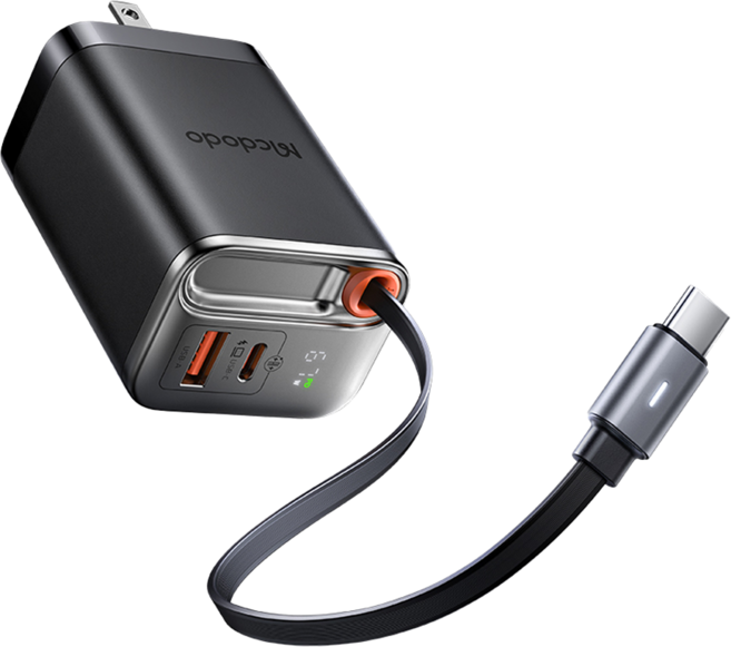 Mcdodo 麥多多 FreeGO 67W 2 Ports 自帶伸縮線 充電器 PD + QC GaN氮化鎵 65cm 黑色 廠商品質保證: 6個月