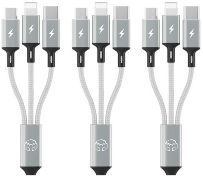 DGG Skymeta 3合1多功能快速充電線, 金屬銀, 3條, 1.7m