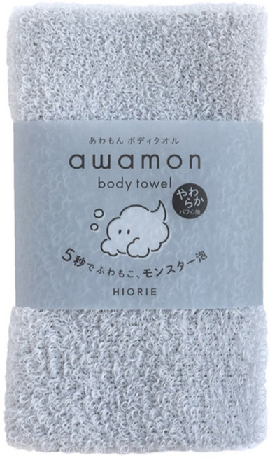 hiorie 日本桃雪 awamon 怪物級綿柔起泡親膚沐浴巾 亮灰色, 1入, 1條