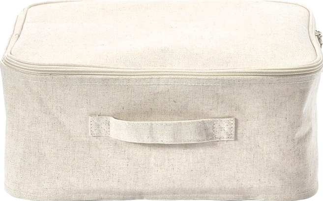 MUJI 無印良品 聚酯纖維麻收納箱 正方形 附蓋, 1層, 米色