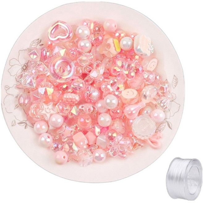 Pose Shine Shy 串珠手鍊吊飾鑰匙圈 DIY 手工藝材料 隨機混合 50g + 迷你卷組合, 1套, 粉紅色(串珠)