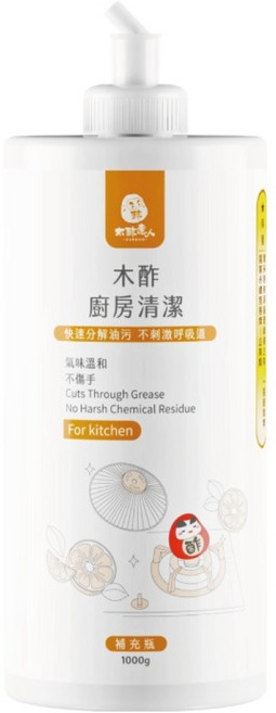 DAWOKO 木酢達人 廚房清潔補充瓶 天然木酢 溫和不刺激 快速分解油污, 1kg, 1瓶