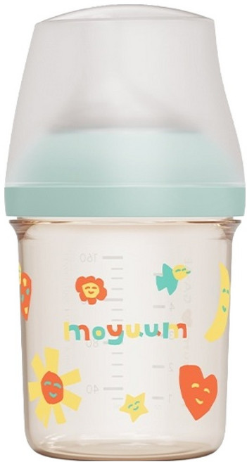 MOYUUM mov.aa PPSU圓口偏心奶瓶 WeSee聯名款 1個月以上, 微笑花園 透明 + 藍色, 160ml, 1個