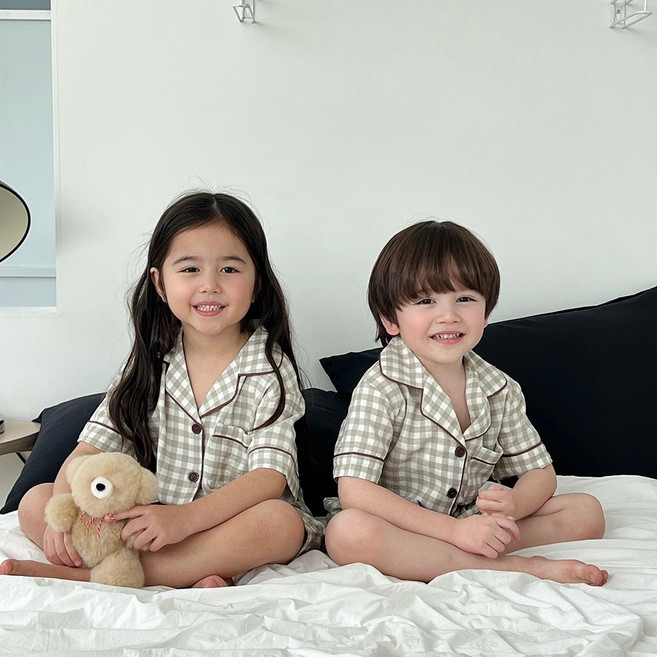ECLL 兒童夏季短袖睡衣家居服睡眠上下套裝