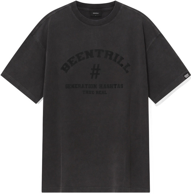 Beentrill 男女通用 拱形logo 井字標籤 顏料染色T恤 BA252TS047, 炭灰色