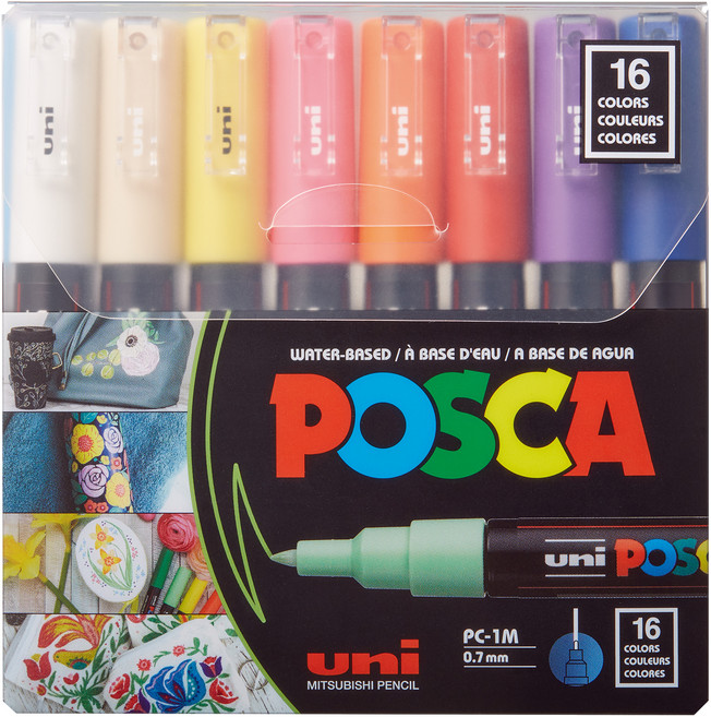 POSCA 極細字用 PC-1M, 1個, 白色, 黃色, 粉紅色, 紅色, 藍色, 淺藍色, 綠色, 黑色, 米色, 橘色, 紫色, 淺綠色, 棕色, 灰色, 金色, 銀色