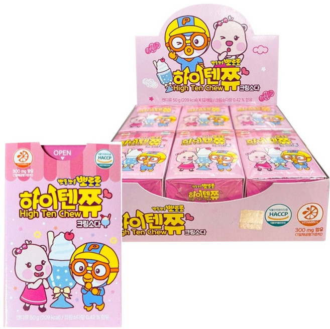 Taeyang Life Health Pororo 嗨啾軟糖 10入, 奶油蘇打, 50g, 12盒