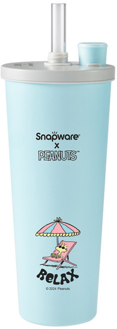 Corelle Brands 康寧餐具 Snapware SNOOPY 海灘假期系列 鋅動輕瓷保溫保冰跳跳吸管杯, 藍色, 850ml, 1個