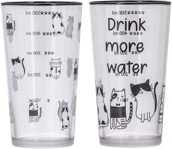 LCW HOME 黑白貓咪玻璃杯2件組 570ml, 1組, 黑白貓咪