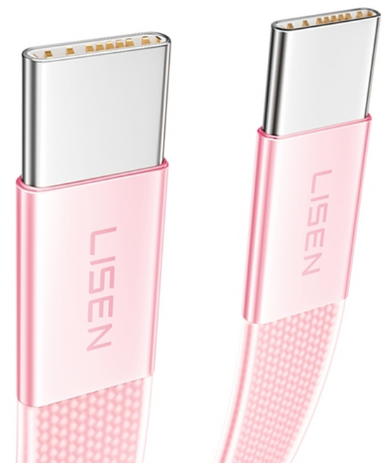 LISEN 李森 Type-C-Type-C 60W超薄果凍快充線 L601, 1m, 粉色, 1個
