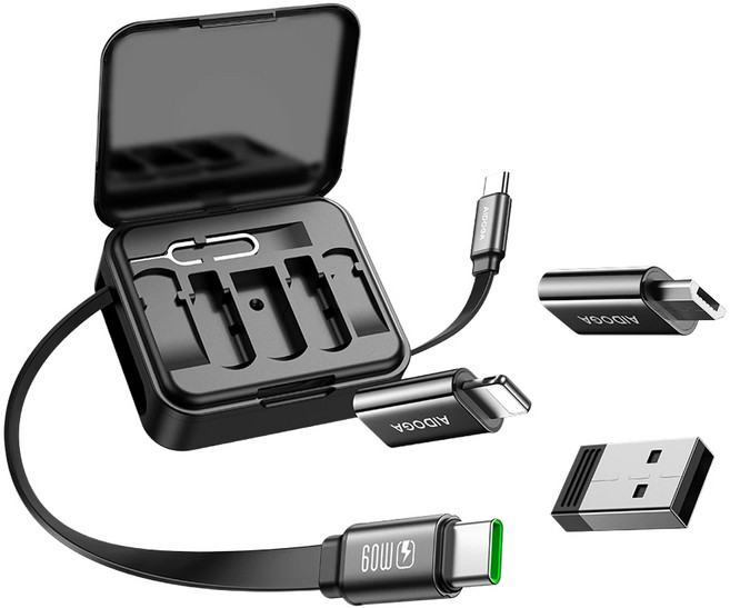 AIDOGA 艾迪伽 萬寶系列 伸縮收納盒傳輸線 PD快充款 60W 100cm 黑色 1個 DC4251